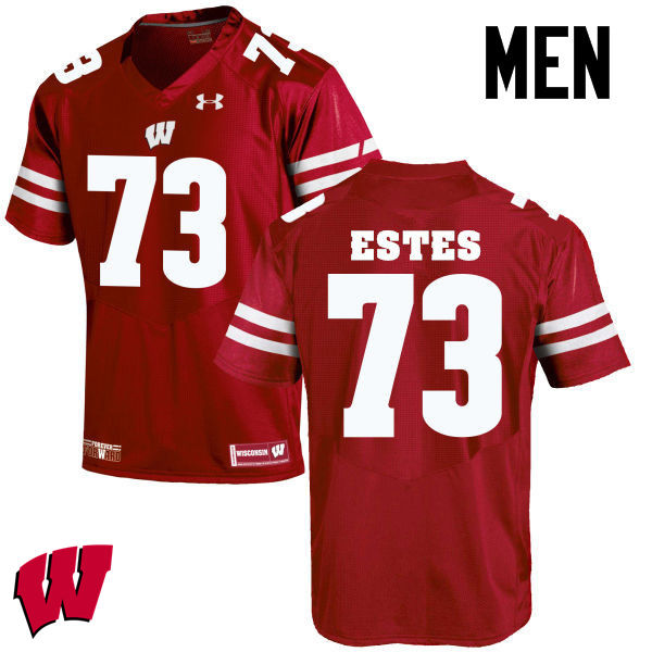 Men Wisconsin Badgers #73 Kevin Estes College Football Jerseys-Red - Click Image to Close